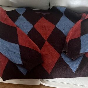Men's Argyle Crewneck Sweater - Burgundy and Blue